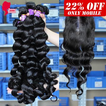 6A Malaysian Virgin Hair With Closure 3 Loose Wave Human Hair Bundles With Closure Rosa Queen Hair Products With Closure Bundle