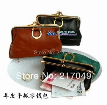 Sheepskin clutch bag wallet double layer hasp coin case coin purse women's handbag unionpay card holder genuine leather small