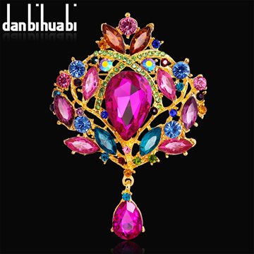 2016 New Star Jewelry Multicolor Water Drop Rhinestone Crystal Brooches For Women Wedding Jewelry Pin Brooches