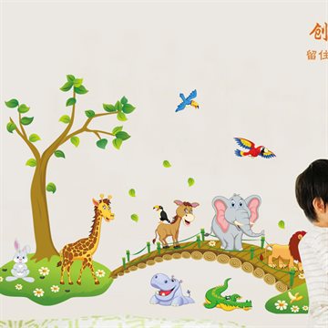 Big Jungle Animals Bridge Vinyl Wall Stickers Kids Bedroom Wallpaper Decals Cute Anime Baby Children Cartoon Room Nursery Decor