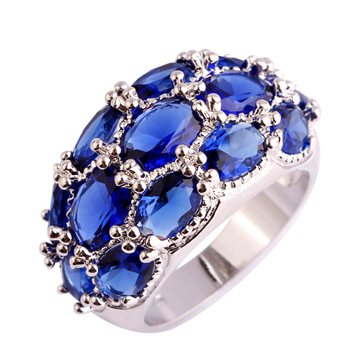 Luxuriant Bohemia Style Jewelry Oval Cut Blue Sapphire Quartz AAA Silver Ring Size 7 8 9 10 11 12 13 Wholesale Free Shipping