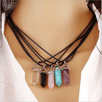 Fashion Jewelry Hexagonal Column Necklace Natural Quartz turquoise Agate Amethyst Stone Pendant Necklace Valentines Day Gifts