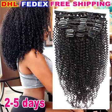 African American Clip in Human Hair extension Full Head 7A Brazilian Virgin Hair afro Kinky Curly Clip in extension black women