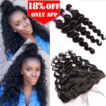 Ear To Ear Lace Frontal Closure With Bundles 7A Peruvian Virgin Hair With Closure Loose Wave 13x4 Lace Frontal With Bundles