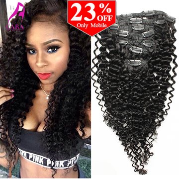 African American Clip In Human Hair Extensions 7A Brazilian Virgin Hair Kinky Curly Clip In Hair Extensions 7Pcs 120G Clip Ins