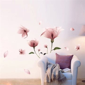 New Romantic Elegant Frosted Pink Lily Flower Petal Removable Wall Sticker Bedroom Living Room Home DIY Free Shipping