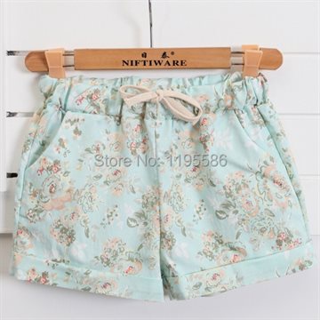 Free Shipping Women Fashion Floral Elastic Waist Drawstring Cotton Shorts For Female Short Pants Woman Casual Plus Size Shorts