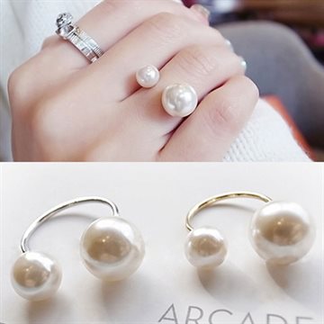 Fashion Simulated White Pearl Ring for Women Gold Silver Plated Ajustable Rings Wholesale