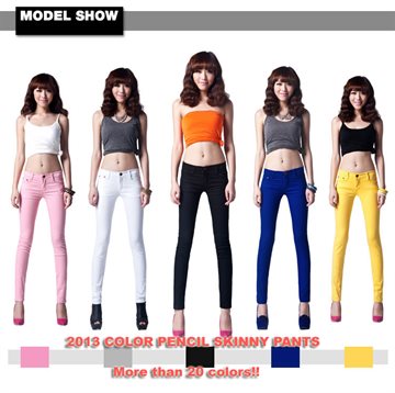 2016 Best Sales Womens Sexy Candy Solid Pencil Pants Slim Skinny Stretch Jeans Trousers Top Level Model 21 Colors 6 Sizes W099