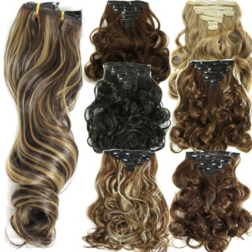 160g 7pcs/set clips in hair extension long Curly Fake hair pieces 16 clip in false hair extensions Multicolor Cheap hairpiece