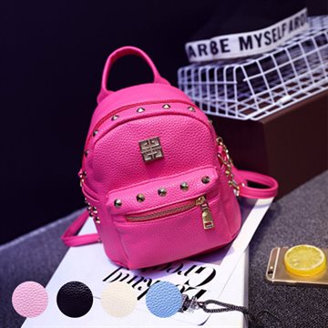 2016 New Hot Canvas Backpack Female Preppy Women Girl Middle School Students Bag Solid Rivet Travel Shopping Backpack