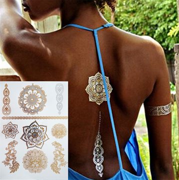 DIY Metal gold tattoo stickers glitter tatoo Inspired Gold Silver Metallic Stickers tattooTemporary Tattoo Flash Tattoos Jewelry