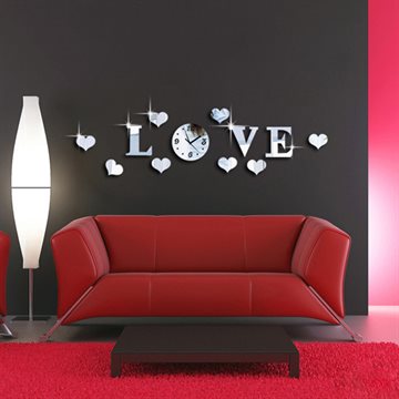 New Creative Silver Color Acrylic Mirror Effect LOVE Letter Decal Wall Sticker Clock Mechanism Home Decoration Adesivo De Parede