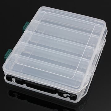 10 Compartments Plastic Fly Fishing Lure Tackle Box Double Sided High Strength Transparent Visible with Drain Hole 20*17*4.7cm