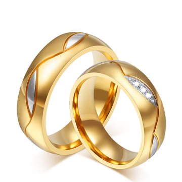 High Quality Couple Rings for Women Men Cubic Zirconia Wedding Ring18K Gold Plated Wedding Rings Stainless Steel Female Jewelry