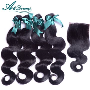 4bundles Brazilian body wave With 1 pc Lace Closure Brazilian virgin Hair body wave 100% human hair weaves with lace closure