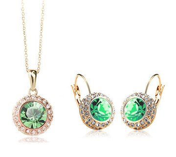 2014 Hot Sale Fashion White Gold Plated Crystal Pendants Necklace/Earrings Wedding Accessories Jewelry Sets For Women