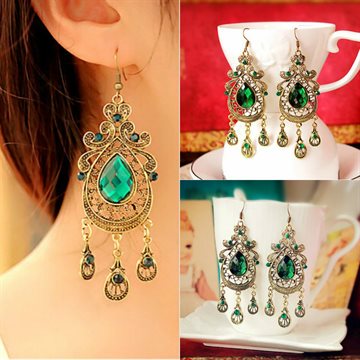 European and American retro style palace green water drop earrings exaggerated female long section of large earrings for women