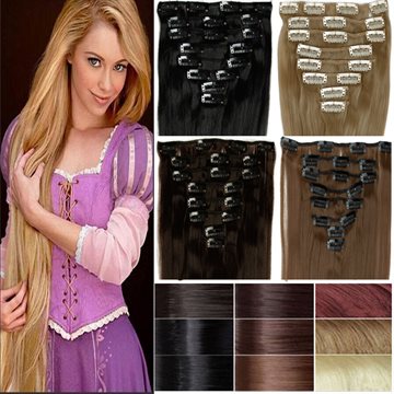 8Pcs/set 23 60CM Long Mega Straight Full head Clip in Hair Extensions Black Brown Blonde red auburn 18clips on