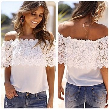 Modern Women Casual Sexy Off Shoulder Crochet Shirt Lace Slash Neck Tops Chiffon Blouse Jul07