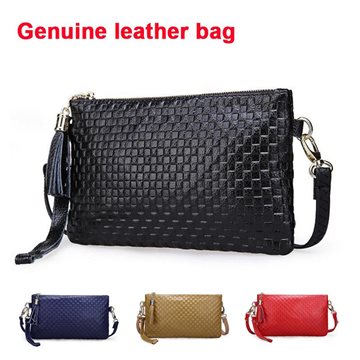 Fashion Real leather Tassel clutches plaid embossed messenger bags Small Causal Shoulder bags handbag 2016 Special offer