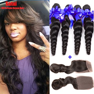 Brazilian Virgin Hair With Closure Loose Wave 4 Bundles With Closure Cheap Brazilian Loose Wave With 1Pc Lace Closure Human Hair