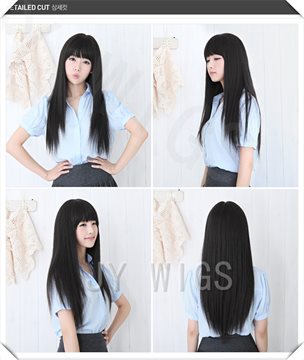 Long Black Straight Wig Cute Fringe Sexy Womens Girls Cosplay Party Hair Full Wigs Long Black Straight Wig