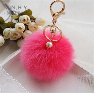 Hot Sales 8CM Super Round Metal Key Chain Imitation Rabbit Hair Bulb Fur Plush Pom Poms Ball Bag Car Ornaments Pendant Key Ring