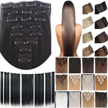 free shipping 24(60cm)7pcs set 115g-125g 17 colors Long Straight Synthetic Hair Clip in on hair extensions