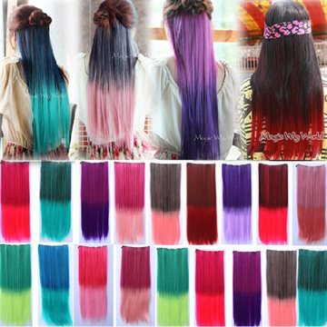 1 Piece 5 Clips 24 Inches Charm Long Straight Multi Color Graduate Color Clip In Hair Extension Cosplay 26 Styles Can Choose