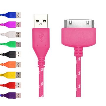 Nylon Netting 1M 30 Pin USB Data charger Cable adapter cabo kabel for Apple iPhone 4 4S iPad 2 3 iPod free shipping