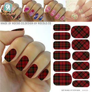 KG012A Water Transfer Foils Nail Art Sticker Scarlet And Black Plaid Design Manicure Decals Minx Nail Decorations Patch Cheap