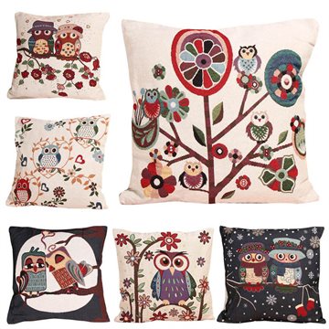 Hot Sale Cotton Linen Owl Bird Throw Pillow Case Cover Home Room Decor Sofa Cushion Cover NG4S