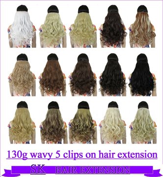 24 (60cm) 130g body wave hair piece no shiny hot resistant fiber clip in hair extensions 30 colors available