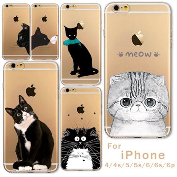 Soft TPU Phone Case For iPhone 4/4s 5/5s 6/6s 6P/6SPlus Super Deal Unique Lovely Black Cats Top Quality Ultra Thin Cases