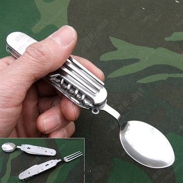 Portable Folding Camping Tools Stainless steel outdoor folding tableware set picnic knife fork spoon travel kit Free shipping