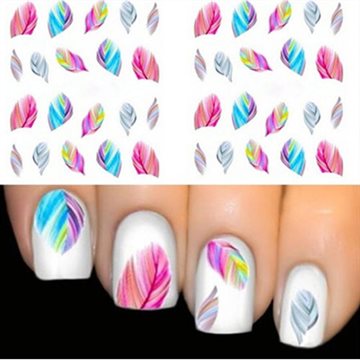 1pcs Feather Nail Art Decorations Transfer Decal Nail Stickers For Nails Water Rainbow Dreams bright color sheet