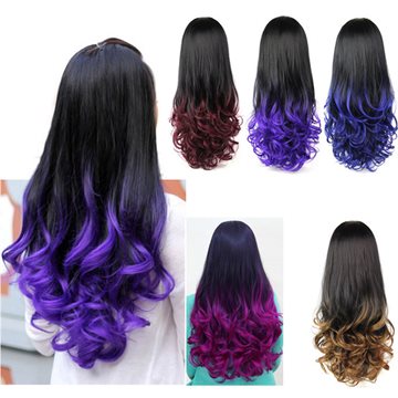 5 Colors 28 280g Womens 3/4 Full Head Long Wavy Wig, Cheap Curly Ombre Wavy Synthetic Half Wig, Heat Resistant Synthetic Wigs