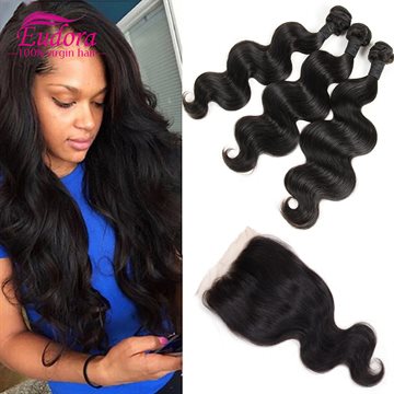 Grade 7a Maxglam Hair With Closure Brazilian Virgin Hair Body Wave 4 Pcs Wet And Wavy Virgin Brazilian Hair With Silk Closure