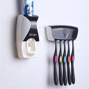 Fashion Home Bathroom Automatic Toothpaste Dispenser + 5pcs Toothbrush Holder Set Family Set Wall Mount Rack Bath Oral