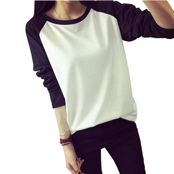 2016 Fall Korean Style Women T-shirt Sweatshirt Raglan Long Sleeve Patchwork Loose Moleton Tee Tops Femininos Plus Size M-XXL