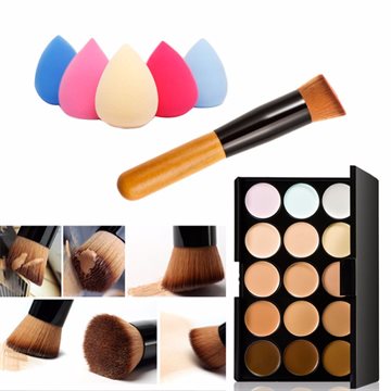 New 15 Colors Cream Makeup Set for pincel maquiagem Concealer Palette Water Sponge Puff Powder Brush pinceis