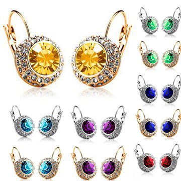 18 Color Crystal Earrings for Women oro blanco aretes pendientes Jewelry Multicolor Austria Crystal Emerald Dangle Drop Earrings