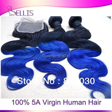 bellis hair products Blue ombre hair extensions Brazilian virgin hair body wave with closure, ombre brazilian hair with closure