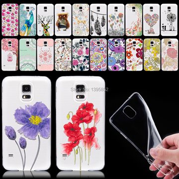 Cover for Samsung Galaxy S5 i9600 Phone Cases Ultra Thin Soft Tpu Transparent Cat Flowers Clear Back Phone Skin Protective