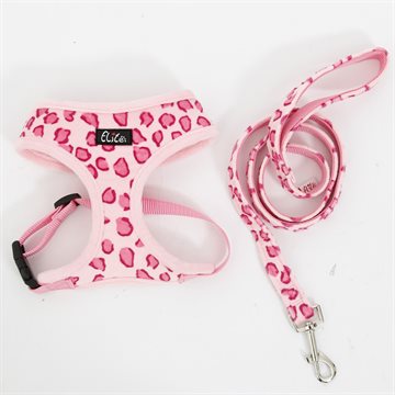 Freeshipping Pet Harness Dog Cat Leopard Pink Beige Adjustable Cute Collar Safety Control Size S/M Puppy Dog Cat Harness Set