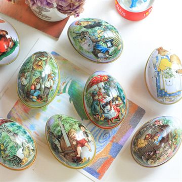 Easter Egg Painted Eggshel Tin Boxes Pills Case Wedding Candy Can Jewelry Party Accessory Iron Trinket Gift