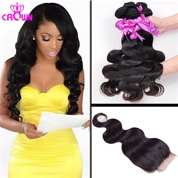 7A Malaysian Virgin Hair With Closure 3PCS Malaysian Body Wave Hair Bundles With 1PC Lace Closure 4x4 Part 100% Human Hair Weave