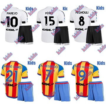 2016 Valencia CF Home Away soccer jerseys 15 16 PACO ALCACER A. NEGREDO PAREJO Valencia CF football kids kit de futbol camisas