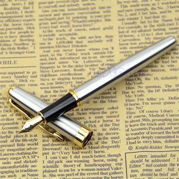 Free Shipping Exquisite BAOER 388 Stainless Steel S.S Fountain Silver Gold Trim M Nib Size Pen for beauty tool